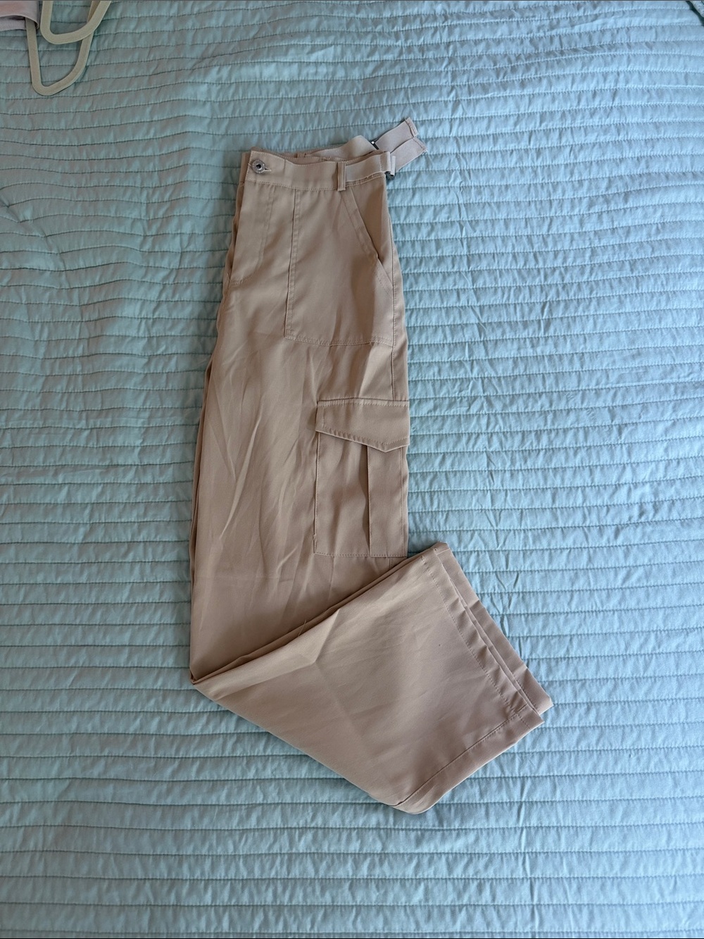 Women's Beige Cargo Trousers with Belted Waist
